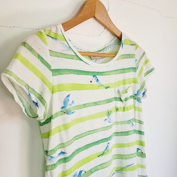 Anthro Postcard Green Stripes & Blue Bird T-Shirt - Picture 3 of 10